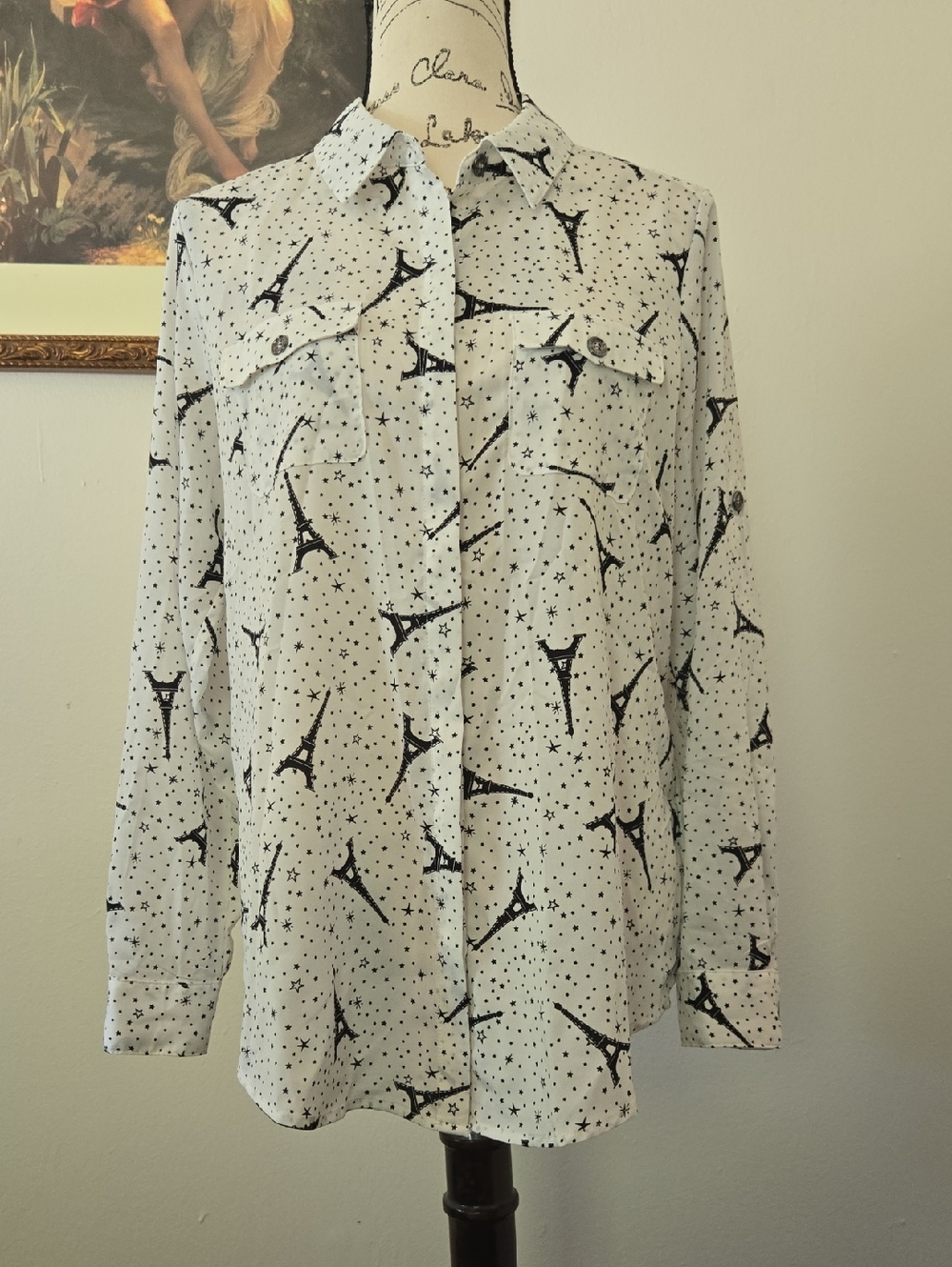 Karl Lagerfeld White Shirt with Black Eiffel Tower Print
